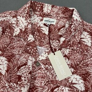 NWT Jeremiah Burgundy Monstera Leaf Print Linen Viscose Button Down Camp Shirt L